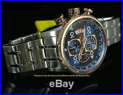 17203 Invicta 48mm Mens AVIATOR Quartz Chronograph Blue Dial SS Bracelet Watch