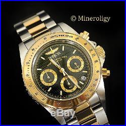 23k Gold Plated Invicta Speedway Chronograph Two Tone Black Dial $375 Mens Watch