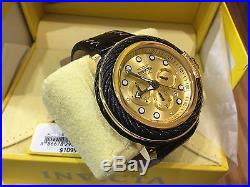24442 Invicta Bolt Mens 52mm Quartz Chronograph Gold Dial Leather Strap Watch