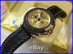 24442 Invicta Bolt Mens 52mm Quartz Chronograph Gold Dial Leather Strap Watch