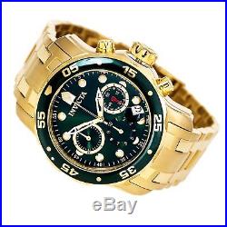 Invicta 0075 Men's Pro Diver Gold Tone Steel Green Dial Chronograph Watch