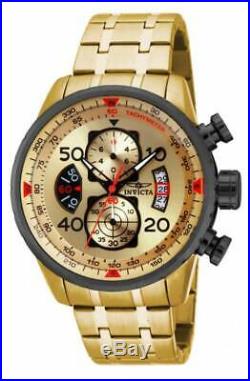 Invicta 17205 Mens Aviator Chrono Gold Tone Dial Gold Tone Steel Bracelet Watch