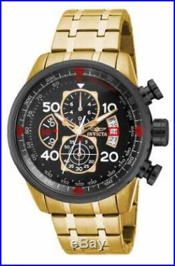 Invicta 17206 Men's Aviator Chrono Black Dial Gold Plated Steel Bracelet Watch