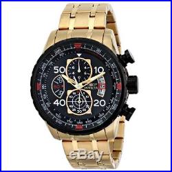 Invicta 17206 Men's Aviator Chrono Black Dial Gold Plated Steel Bracelet Watch