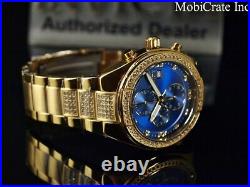 Invicta 45mm Royal Pave Crystal Quartz Chronograph Gold Tone Blue Dial SS Watch
