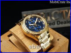 Invicta 45mm Royal Pave Crystal Quartz Chronograph Gold Tone Blue Dial SS Watch