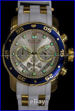 Invicta 48m Men Pro Diver Scuba Chronograph 18K Gold IP Stainless Steel PU Watch