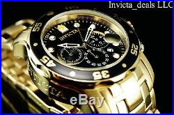 Invicta 48mm Men Pro Diver SCUBA Chronograph 18K Gold Plated BLACK Dial SS Watch