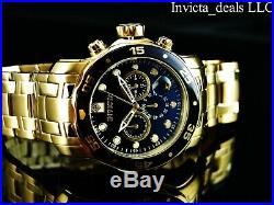 Invicta 48mm Men Pro Diver SCUBA Chronograph 18K Gold Plated BLACK Dial SS Watch
