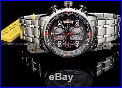 Invicta 48mm Mens Aviator Chronograph Gray Dial Stainless Steel Tachymeter Watch