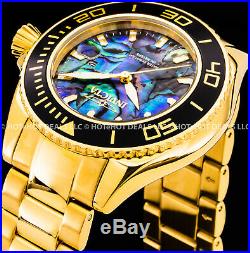 Invicta 48mm Mens Pro Diver Blue Abalone Dial 18K Gold Plated SS Bracelet Watch