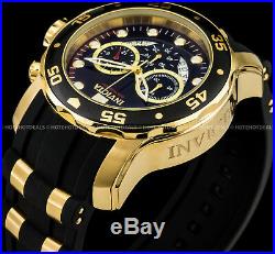 Invicta 48mm Mens Pro Diver Scuba Chronograph Black Dial Gold Plated SS PU Watch