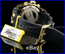 Invicta 48mm Mens Pro Diver Scuba Chronograph Black Dial Gold Plated SS PU Watch