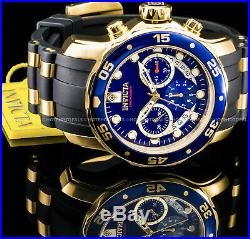 Invicta 48mm Mens Pro Diver Scuba Chronograph Blue Dial Gold Plated SS PU Watch