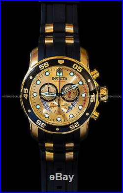 Invicta 48mm Mens Pro Diver Scuba VD53 Chronograph 18K Gold Plated SS PU Watch