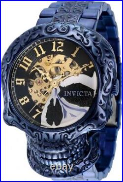 Invicta 50mm Artist Collection SKULL Automatic Skeleton Dial BLUE SS Watch NEW