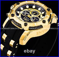 Invicta 52mm Mens BOLT Chronograph Black Dial 18K Gold Plated SS PU Strap Watch