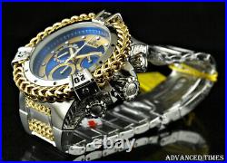 Invicta 56mm Bolt HERCULES Chronograph GOLD Bezel Blue Dial Silver SS Watch NEW