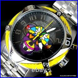 Invicta Britto Bolt Skull Silver Tone Stainless Steel Chronograph 47mm Watch New