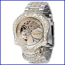 Invicta Collector 50mm Artist Skull Automatic Skeletonized Dial Gold/SLIVR Watch