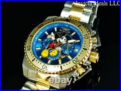 Invicta Disney Mens 48mm Pro Diver Chronograph BLUE DIAL Gold Two Tone SS Watch