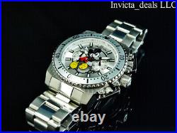Invicta Disney Mens 48mm Pro Diver Chronograph SILVER DIAL Silver Tone SS Watch