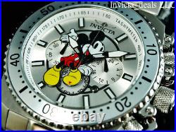 Invicta Disney Mens 48mm Pro Diver Chronograph SILVER DIAL Silver Tone SS Watch