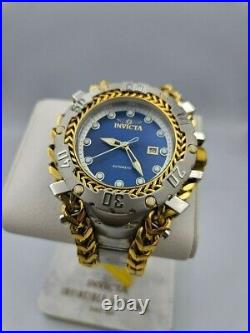 Invicta Gladiator Silver Blue Dial Automatic Men's Bracelet Gold Chain Watch