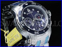 Invicta Men 48 MM Pro Diver Scuba Blue Dial Chronograph S. S Bracelet Watch NEW