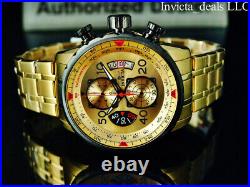 Invicta Men 48mm Aviator Chronograph Gold Dial 18K Gold Plated SS Bracelet Watch