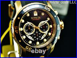 Invicta Men 48mm Pro Diver SCUBA Chronograph BLACK Dial 18K Gold Plated SS Watch
