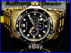 Invicta Men 48mm Pro Diver SCUBA Chronograph Black Dial 18k Gold Plated SS Watch