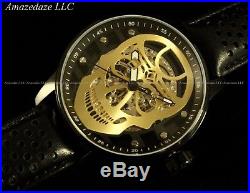 Invicta Men 48mm S1 Rally Skull Mechanical Skeletonized Dial Leather Strap Watch