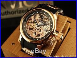 Invicta Men 52mm Mechanical Skeleton Russian Diver 18K Rose Gold Plated SS Watch