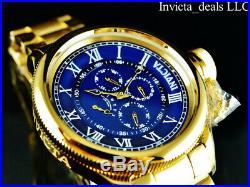 Invicta Men 52mm Russian Diver Multi Function Blue Dial 18K Gold Plated SS Wtach