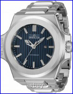 Invicta Men 58mm Akula Prestige Quartz Blue Strips Dial Polished Silver SS Watch