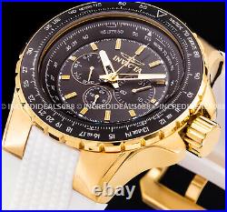 Invicta Men AVIATOR CHRONOGRAPH Gold Black Dial White Strap Multi Function Watch