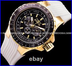 Invicta Men AVIATOR CHRONOGRAPH Gold Black Dial White Strap Multi Function Watch