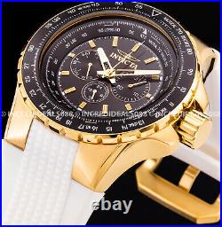 Invicta Men AVIATOR CHRONOGRAPH Gold Black Dial White Strap Multi Function Watch