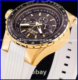 Invicta Men AVIATOR CHRONOGRAPH Gold Black Dial White Strap Multi Function Watch