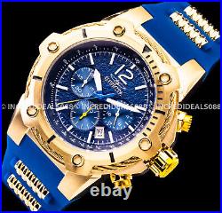 Invicta Men BOLT CHRONOGRAPH 18K GOLD Plated Case Blue Dial Strap SS 52mm Watch