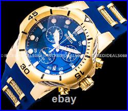 Invicta Men BOLT CHRONOGRAPH 18Kt GOLD TONE Case Blue Dial Strap 52mm Watch