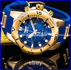 Invicta Men BOLT CHRONOGRAPH 18Kt GOLD TONE Case Blue Dial Strap 52mm Watch