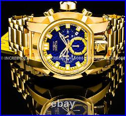 Invicta Men BOLT ZEUS MAGNUM Chronograph BLUE Dial 18Kt GOLD Bracelet 52mm Watch
