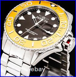 Invicta Men GRAND PRO DIVER 18K Gold Bezel Black Dial Silver Bracelet 48mm Watch