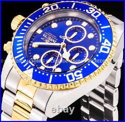 Invicta Men PRO DIVER Chronograph Blue Dial Bezel Silver 18K Gold Bracelet Watch