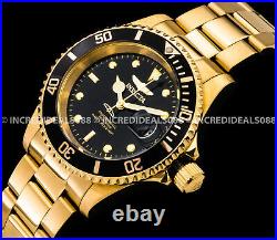 Invicta Men PRO DIVER Quartz Black Dial 18Kt Gold SS Bracelet 40mm Watch