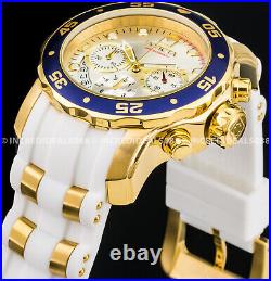 Invicta Men PRO DIVER SCUBA CHRONOGRAPH Gold Blue Silver Dial White Strap Watch