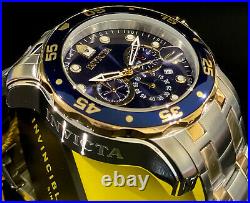 Invicta Men PRO DIVER SCUBA Chronograph Blue Dial 18K Gold Silver SS Watch 0077