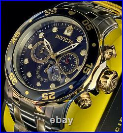 Invicta Men PRO DIVER SCUBA Chronograph Blue Dial 18K Gold Silver SS Watch 0077
